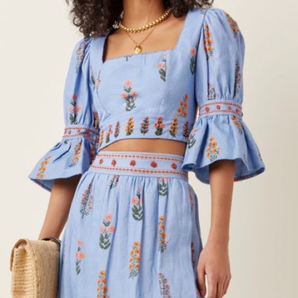 AGUA BY AGUA BENDITA dahlia bell sleeve crop top S